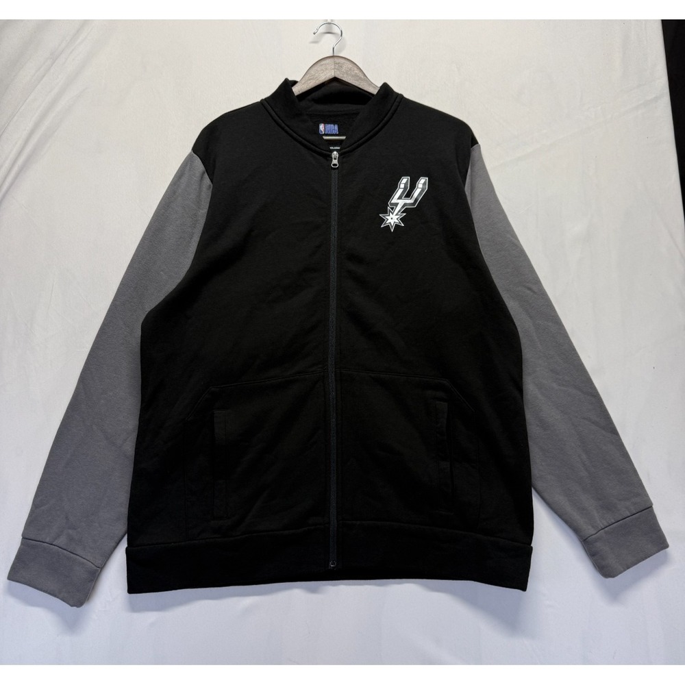 San Antonio Spurs Jacket Mens XL Black Gray Basketball NBA Logo Cotton Full Zip